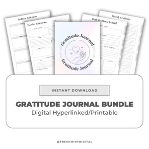 Diario de gratitud digital e imprimible, planificador de gratitud tamaño carta (A4/A5), páginas para escribir semana, mes y año.