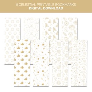 Afdrukbare bladwijzers met hemels thema, set van 8 digitale afdrukbare bladwijzers, bladwijzers Celestial Mystical Cosmic Moon, pdf-bladwijzers