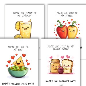 Essen Wortspiele Niedliche Valentinstagskarten, lustige druckbare Karten zum Valentinstag für Freunde Klassenkameraden oder Kollegen, Valentinstags-Digitaldrucke