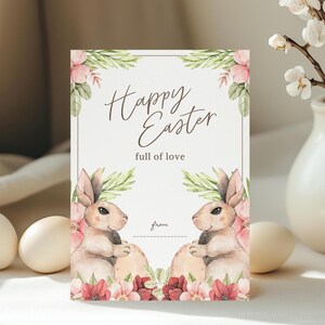 Frohe Ostern Boho Hase Blumen druckbare, Ostern wünscht Boho Farben 5x7 Karte, Osterhase Boho druckbare, minimale Oster Boho Blumen Karte