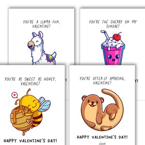 Niedliche Essens- und Tier-Valentinstagskarten, lustige Freunde und Klassenkameraden zum Valentinstag zum Ausdrucken, Grundschul-Valentinstag-Digitaldrucke