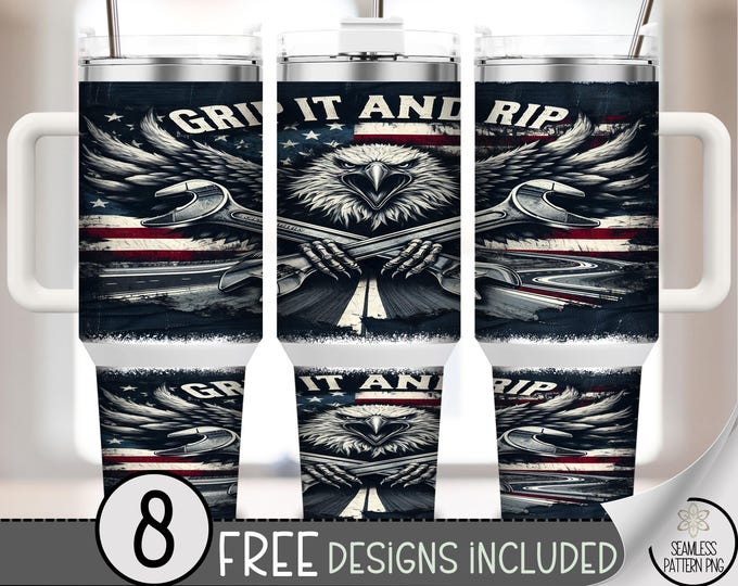 Patriotic Eagle 40 oz Tumbler Wrap, American Flag Sublimation Design, Grip It and Rip It 40oz Wrap, Commercial Use A456