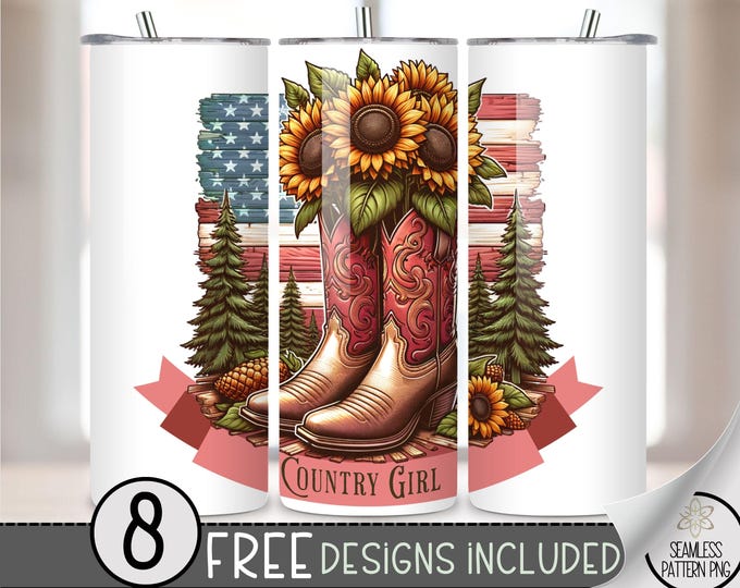 Cowboy Boots PNG Tumbler Wrap, Western Sunflower Design, Instant Download, 20 Oz Skinny Sublimation Tumbler Design, Country Girl PNG, A112