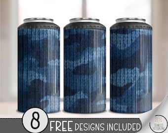 Blue Camo 4in1 Can Cooler Wrap, Faux Knit Camouflage Sublimation Design, Winter Military 16 oz 4-in-1 File 4In1 Can Cooler Png Design A748