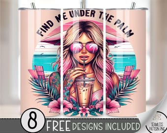 Palm Tree Tumbler, 20 Oz Skinny Sublimation Tumbler Design, Summer Beach PNG,  Beach Tumbler Design, Vacation Tumblers, Instant Download