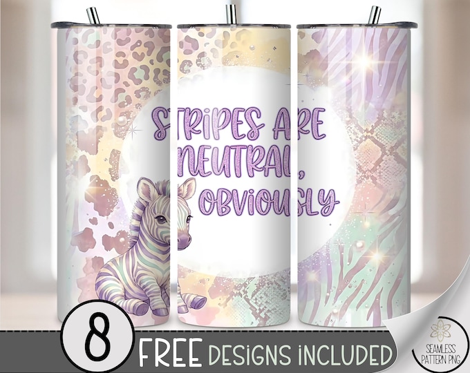 Zebra 20 oz Tumbler Wrap, Cute Sublimation Design for Straight Tumblers, Pastel PNG File, B10277