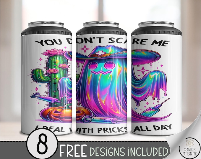 Halloween 4-in-1 Can Cooler Wrap, Rainbow Ghost Sublimation Design, Funny Nurse 16 oz 4-in-1 File, B10324