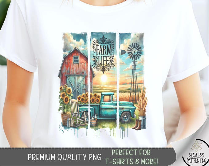 Farm Life T-Shirt Design, Sunflower Southern PNG, Vintage Truck Sweatshirt PNG, Watercolor Farm Art, Sublimation Designs for Shirts A46