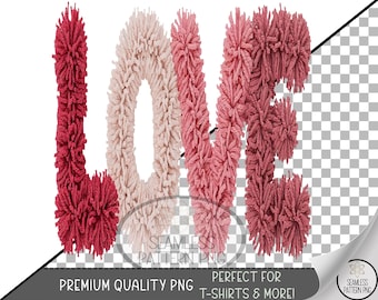 Love PNG for Sublimation, Latch Hook Faux Yarn UV DTF Graphic, Retro Valentine Clip Art, Preppy Love Design, A754