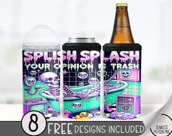 Skeleton Can Cooler Wrap, Sassy 16 oz 4-in-1 Cooler Sublimation, Funny Design File, Your Opinion Can Cooler PNG Wrap, Bath Skeleton Wrap