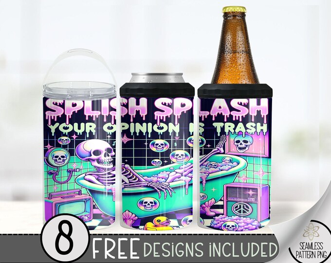 Skeleton Can Cooler Wrap, Sassy 16 oz 4-in-1 Cooler Sublimation, Funny Design File, Your Opinion Can Cooler PNG Wrap, Bath Skeleton Wrap