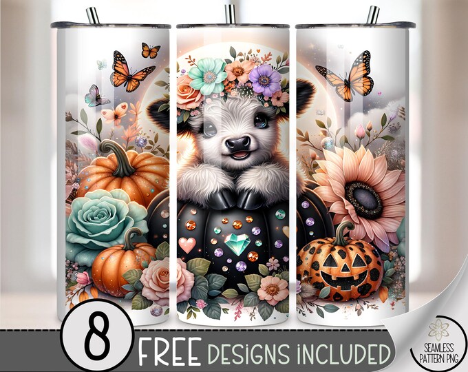 Cute Highland Cow 20 oz Tumbler Wrap, Adorable Sublimation Design for Straight Tumblers, Fall PNG Files, Digital Download, B10322