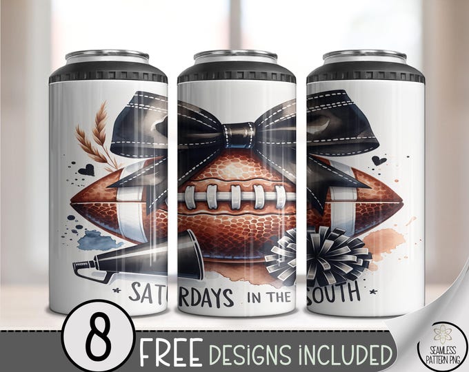 Saturdays in the South 4 in 1 Can Cooler Wrap, Football Team Sublimation Design, Cute Fall Coquette Football Mom, Cheer Mom, A513