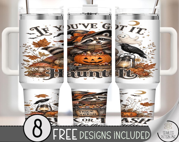 Halloween Raccoon 40 oz Tumbler Wrap, Spooky Cute Sublimation Design, Witch Hat PNG, Digital Download, B10422