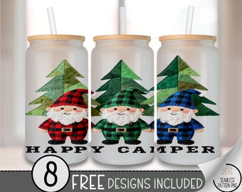Camping Gnome Glass Can Wrap PNG, Cute Gnomes, 16oz Sublimation Digital Download, Outdoor Campers, Happy Camp, A794