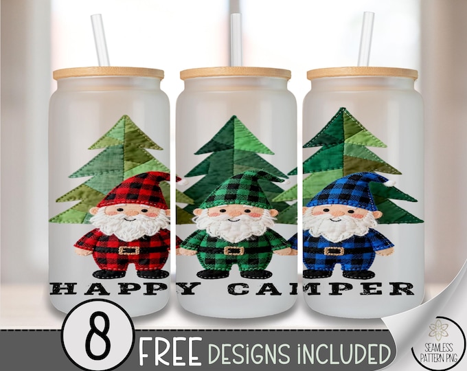 Camping Gnome Glass Can Wrap PNG, Cute Gnomes, 16oz Sublimation Digital Download, Outdoor Campers, Happy Camp, A794