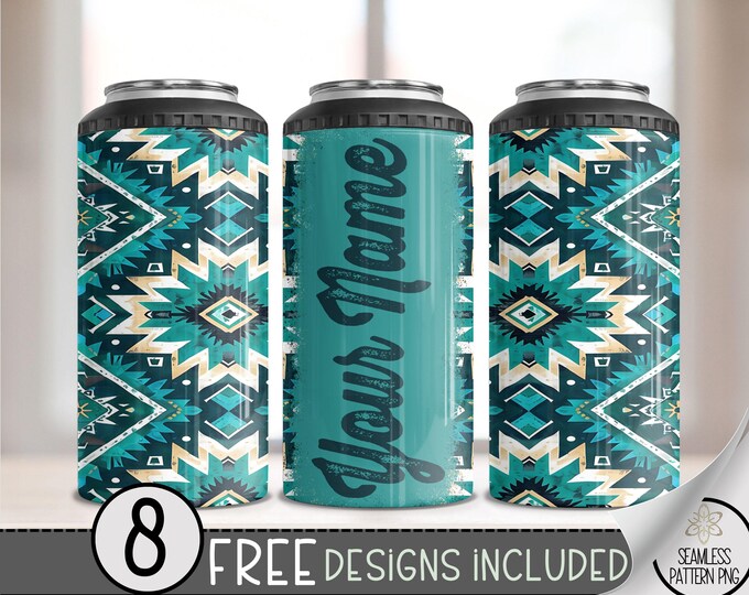 Add Your Own Name Vibrant Southwestern 4in1 Can Cooler Wrap, Western 16 oz 4-in-1 Cooler Sublimation, Aztec 4 in 1 Can Cooler File PNG