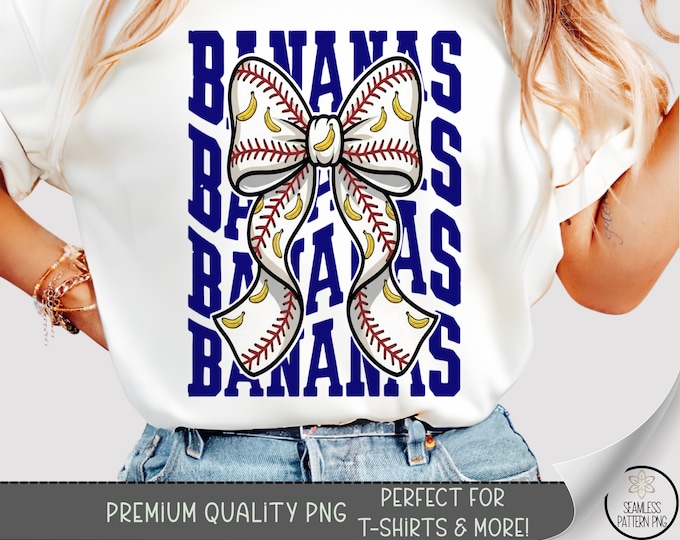 Funny Baseball Banana T-shirt PNG, Coquette Bow Sublimation Design, Sporty DTF Shirt Graphic, Preppy TShirt File, Digital Download, B10204