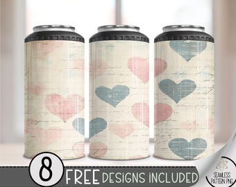 Valentines Day 4 in 1 Can Cooler Wrap, Seamless Heart 4in1 Tumbler PNG, Vday 16 Oz Can Cooler Sublimation Design,Love Hearts Hard Can Cooler