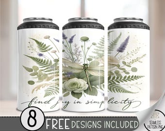 Inspirational 4 in 1 Can Cooler Wrap, Motivation 4in1 Tumbler PNG, Affirmation 16 Oz Can Cooler Sublimation Design Floral Dragonfly PNG