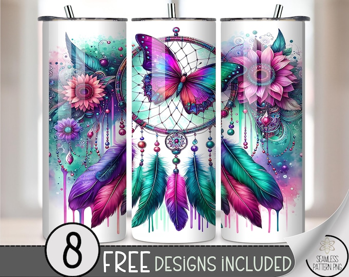 Boho Dreamcatcher 20 oz Tumbler Wrap: Butterfly Sublimation Design for Skinny Tumblers, Mystical PNG Files, Digital Download, A543