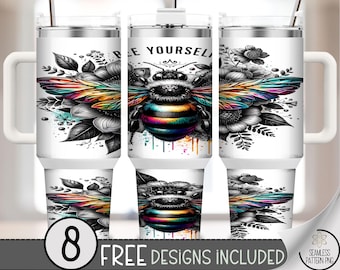 Bee Yourself 40 oz tumbler wrap, Positive Affirmation Sublimation Design, Rainbow PNG Files, Motivational 40oz Tumbler Design, A637