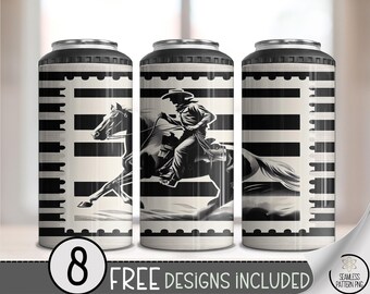 Western 4in1 Can Cooler Wrap, Rustic Cowboy Ride Sublimation Design, Vintage Horse File, Printable Ranch Monochrome Tumbler File, A492