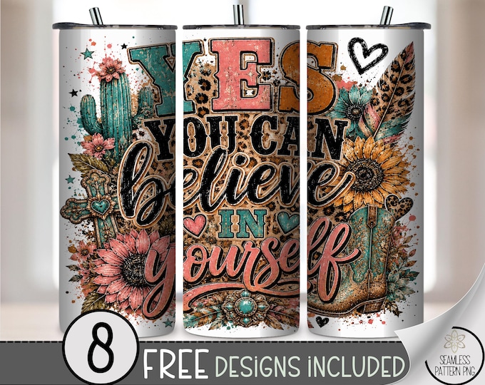 Inspirational 20 oz Tumbler Wrap, Western Boho Sublimation Design, Motivational PNG Files, Digital Download, B10511