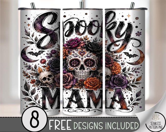 Spooky Mama 20 oz Tumbler Wrap, Dark Sublimation Design for Straight Tumblers, Halloween PNG Files, Digital Download, B10434