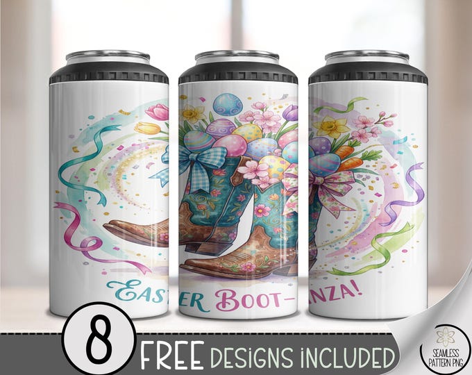 Easter Boots PNG, Western Cowboy Boots 4-in-1 Can Cooler Wrap Sublimation Design, Digital Download, B897