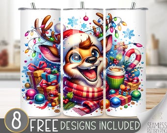 Seamless Christmas Tumbler Wrap, Christmas Holiday Sublimation Design, Funny Christmas Reindeer PNG, Funny Christmas Sublimation Bundle