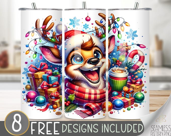 Seamless Christmas Tumbler Wrap, Christmas Holiday Sublimation Design, Funny Christmas Reindeer PNG, Funny Christmas Sublimation Bundle