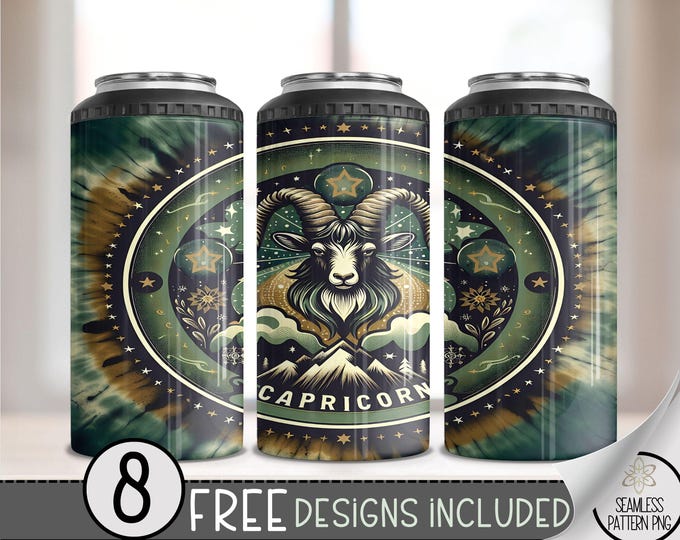 Tie Dye Zodiac 4 in 1 Can Cooler Wrap, Capricorn 16 Oz 4in1 Tumbler Sublimation Design Astrology Sign, Zodiac Signs Can Wrap PNG Download