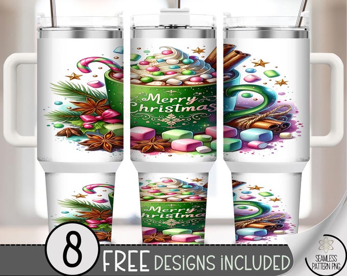 Christmas Mup & Candy Canes 40oz Tumbler Wrap, Bright Printable Holiday Cup PNG, Festive Digital Christmas Sublimation Design A462