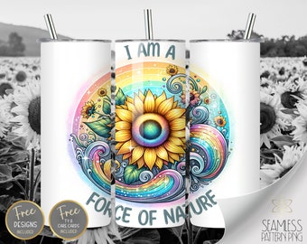 Floral Tumbler, Sunflower Sublimation Files, Rainbow Swirl Tumbler, Sunflower Wrap, Watercolor 20oz Straight Tumbler Wrap, Instant Download