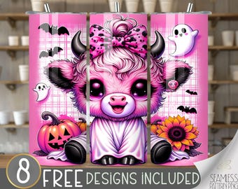 Coquette Halloween Tumbler Wrap Cute Highland Cow Tumbler Sublimation 20oz Skinny Trendy Design Spooky Coquette PNG Halloween Ghost Goth PNG