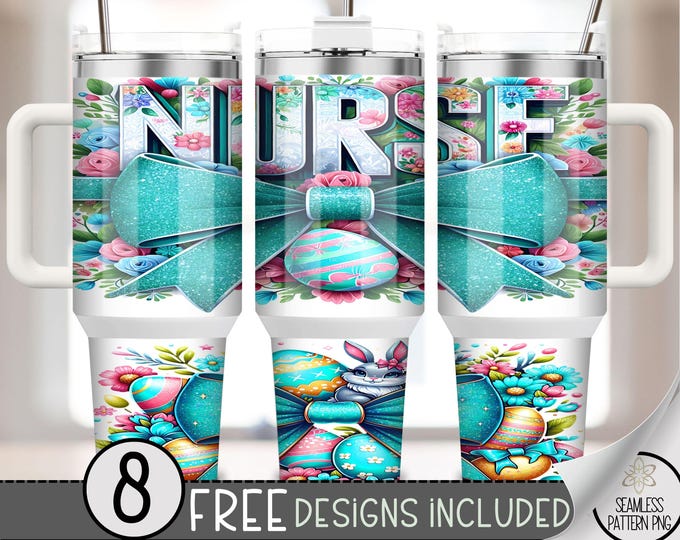 Easter Nurse 40oz Tumbler Wrap, Coquette RN Tumbler Sublimation Design, Spring Easter Egg 40oz Quencher Tumbler Wrap PNG, Nurse Life A32