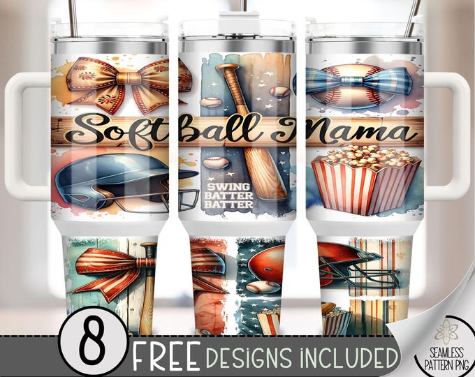 Softball Mama 40oz Tumbler Wrap, Cute Sport 40 OZ Sublimation Design, Coquette 40oz Quencher Tumbler File, Brushstroke Softball Wrap, A171