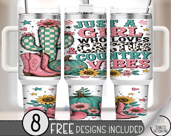 Cactus Country 40 oz Tumbler Wrap, Country Girl Sublimation Design, Retro Western PNG, Digital Download, B10392