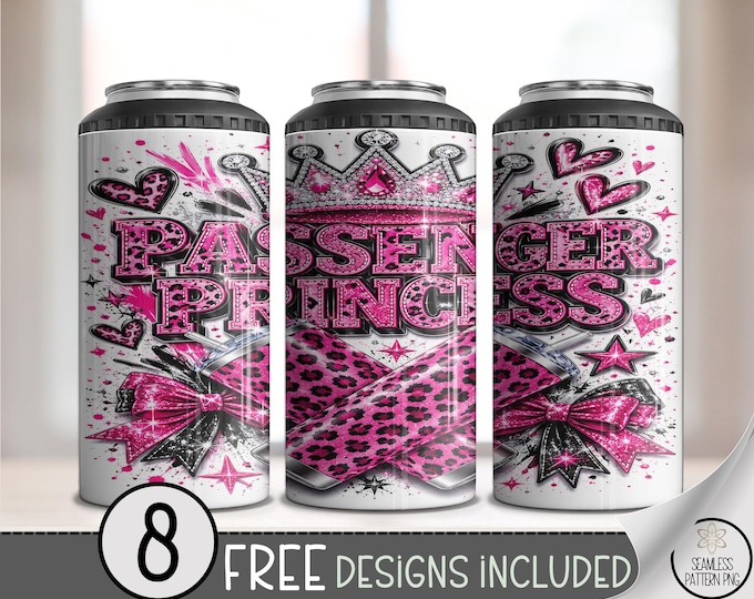 Passenger Princess 4-in-1 Can Cooler Wrap, Funny Glam Girly Sublimation Design, Sparkle PNG, Digital Download, B10286
