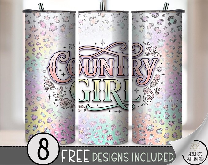 Country Girl 20 oz Tumbler Wrap, Cute Sublimation Design for Straight Tumblers, Pastel PNG Files, Digital Download, B10471