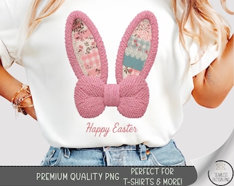 T-shirt lapin de Pâques PNG, sublimation de Pâques, graphique de chemise oreilles de lapin DTF, fichier Tshirt Faux Patchwork, chemise chrétienne Png A638