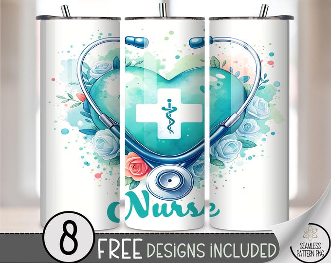 Nurse 20 oz Tumbler Wrap, Nurse Heart Sublimation Design for Straight Tumblers, Medical Professional PNG Files, Digital Download, A749