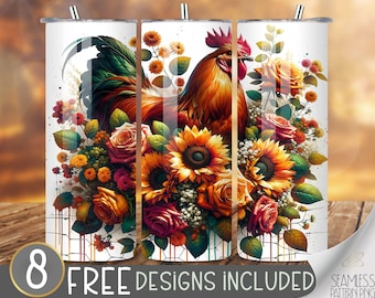 Brown Boho Chicken Tumbler Wrap Design 20 oz Skinny Tumbler Sublimation Digital Download PNG Instant Digital, Farm Ranch Animal Tumbler