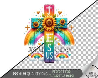 Colorful Jesus and Sunflower Cross Sublimation Design, Vibrant Religious PNG, Christian T-Shirt Graphic, Inspirational File A461