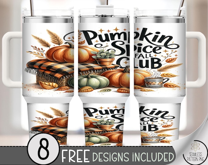 Pumpkin Spice Fall Club 40 oz Tumbler Wrap, Autumn 40oz Tumbler Wrap, Cozy Fall Leaves Design, Pumpkin Download File, A466