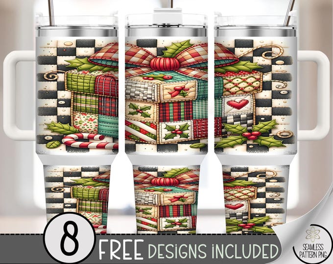 Patchwork Holiday Gift Box 40 oz Tumbler Wrap, Festive Christmas 40oz File, Playful Digital Download for Celebrations A465