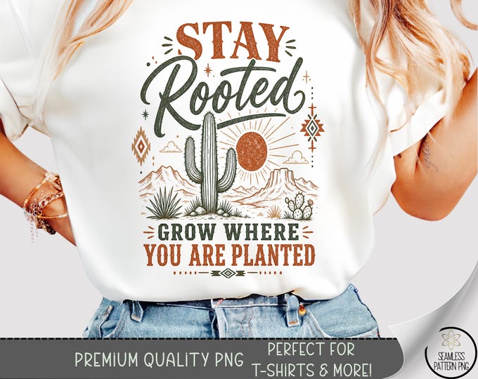 Cactus T-shirt PNG, Stay Rooted Sublimation Design, Desert Boho TShirt File, Digital Download, B10323