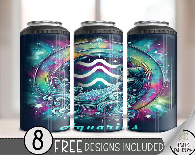 Tie Dye Zodiac 4 in 1 Can Cooler Wrap, Aquarius 16 Oz 4in1 Tumbler Sublimation Design Astrology Sign, Zodiac Signs Can Wrap PNG Download