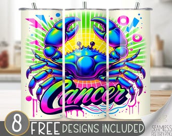 Airbrush Zodiac Tumbler Wrap, Cancer 20 Oz Skinny Tumbler Sublimation Design Astrology Sign, Zodiac Signs Tumbler PNG, Astrology Tumbler